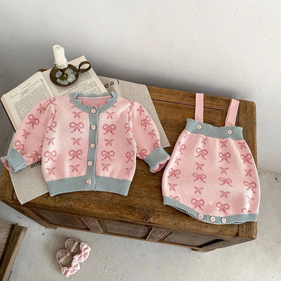 Girl Bow Knit Bodysuit & Cardigan Set