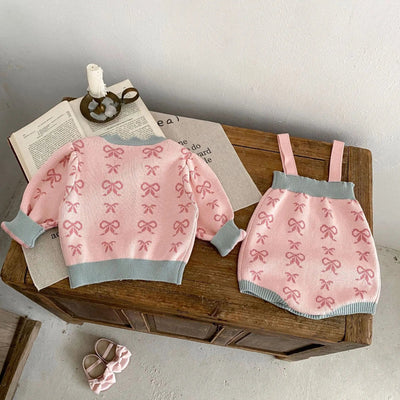 Girl Bow Knit Bodysuit & Cardigan Set