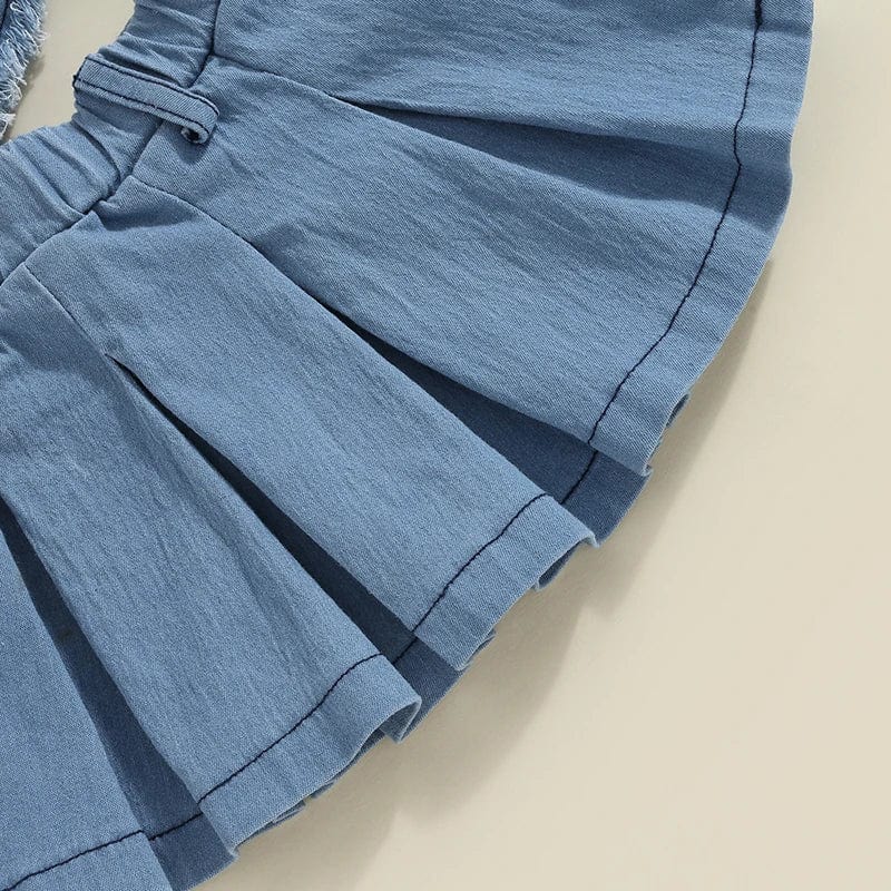 Denim Heart Top and Plated Skirt Set