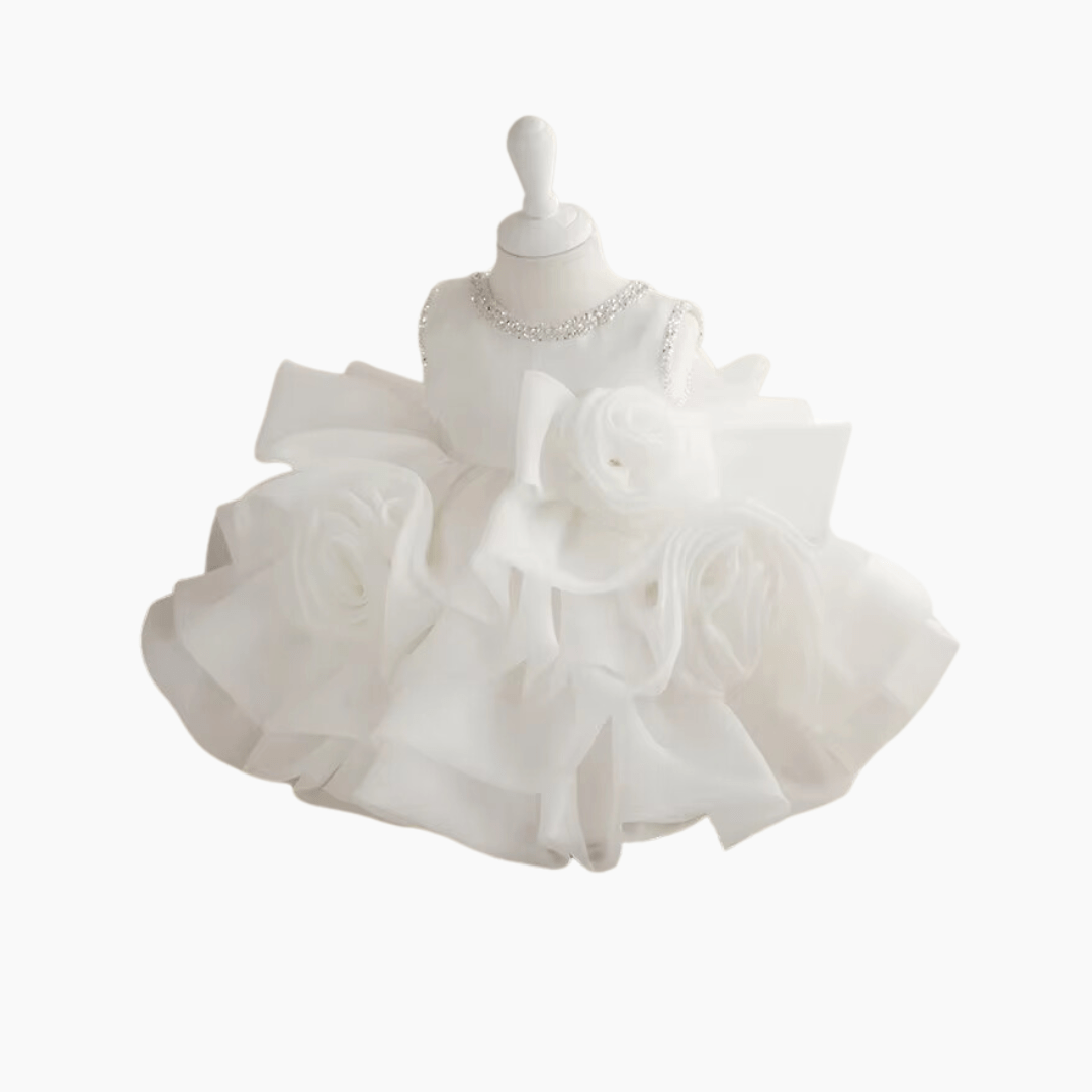 Girl Baptism Gown with Floral Layers