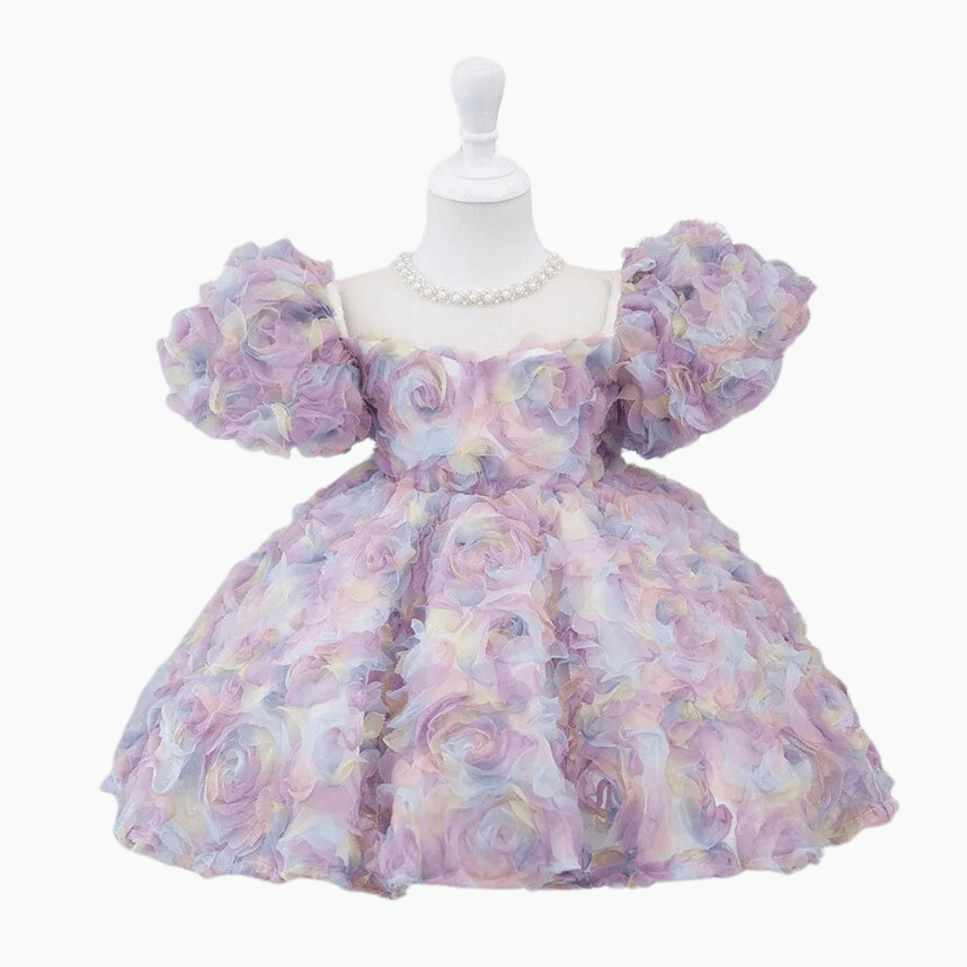 Girls Floral Puffy Princess Dress