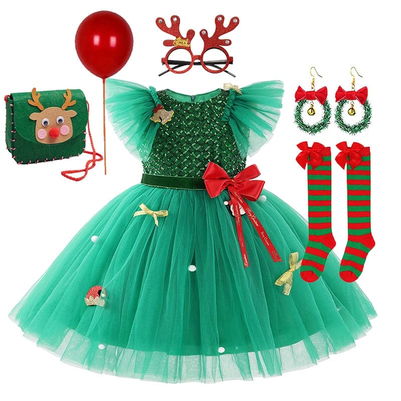 Girls Green Christmas Princess Dress