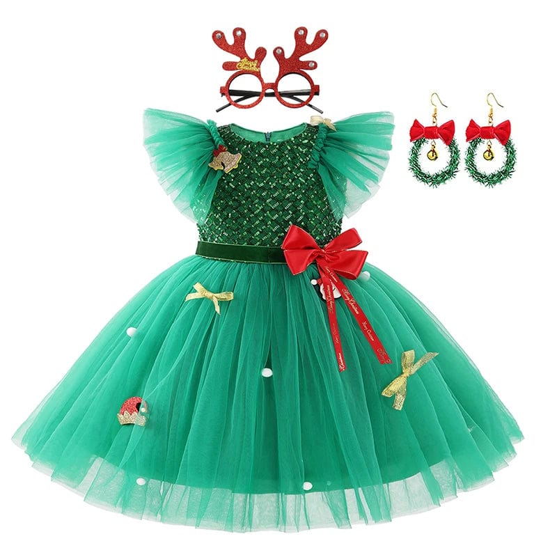 Girls Green Christmas Princess Dress