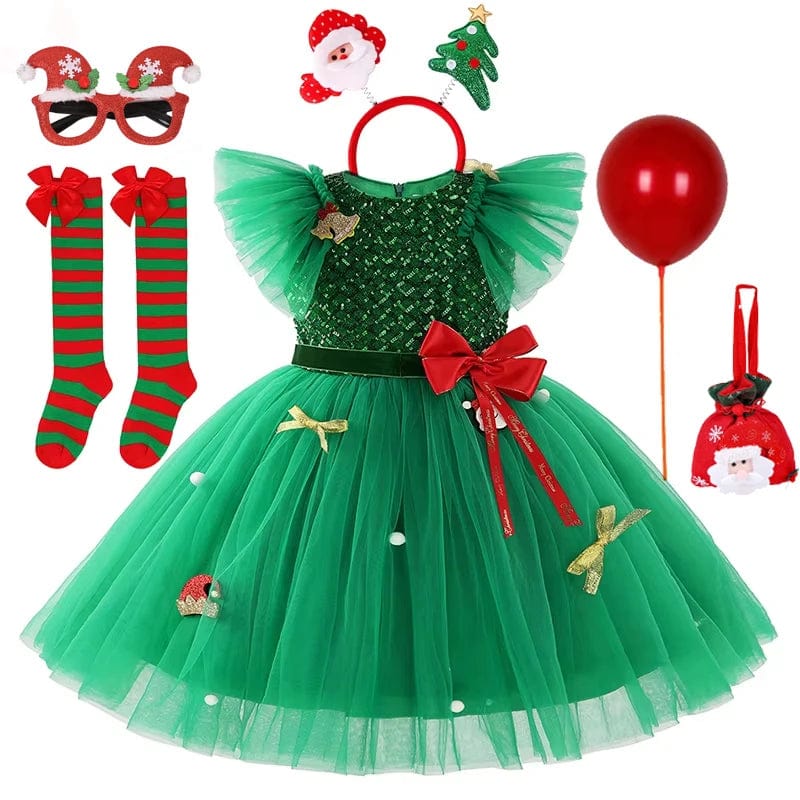 Girls Green Christmas Princess Dress