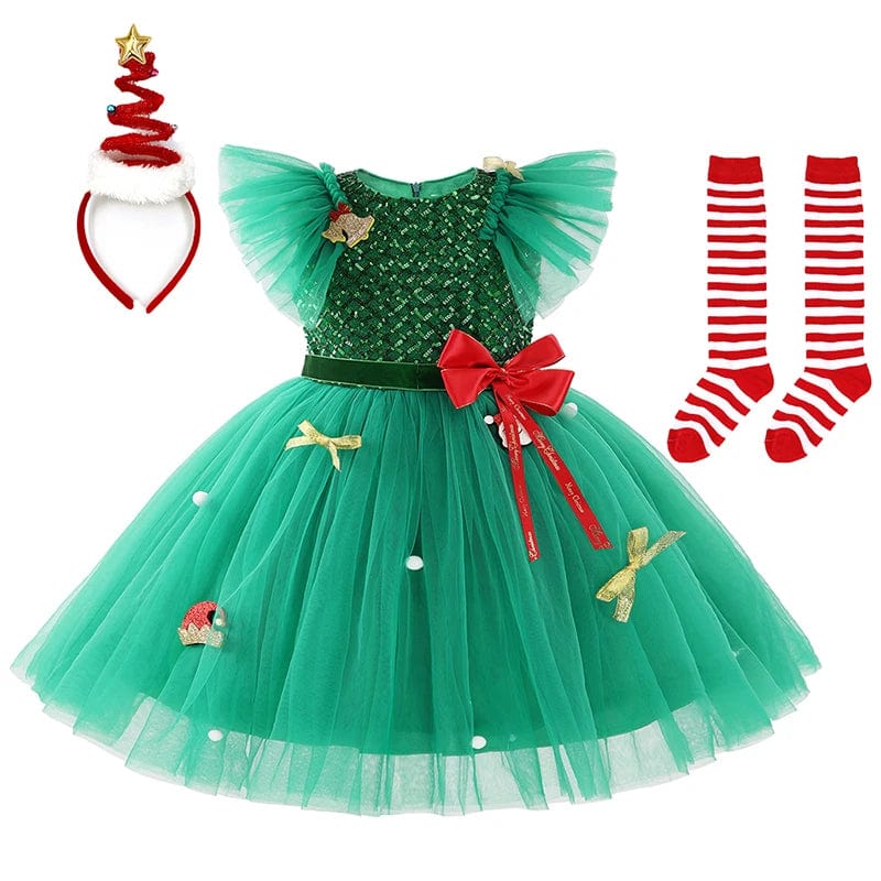 Girls Green Christmas Princess Dress