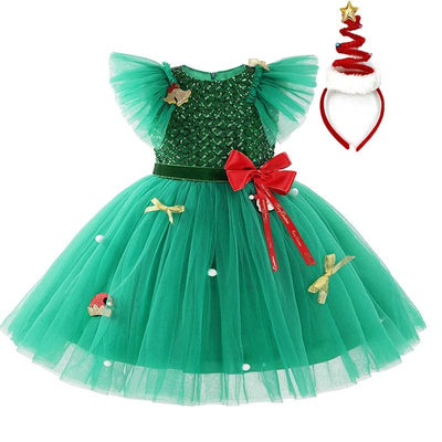 Girls Green Christmas Princess Dress