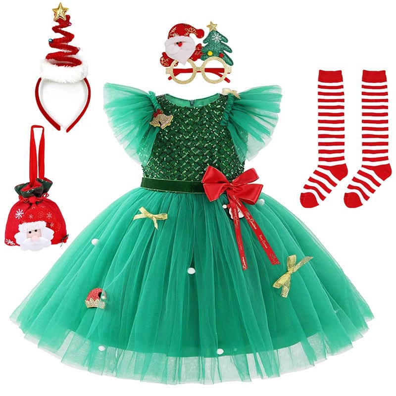 Girls Green Christmas Princess Dress