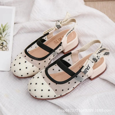 Girls Polka Dot Mesh Slingback Sandals