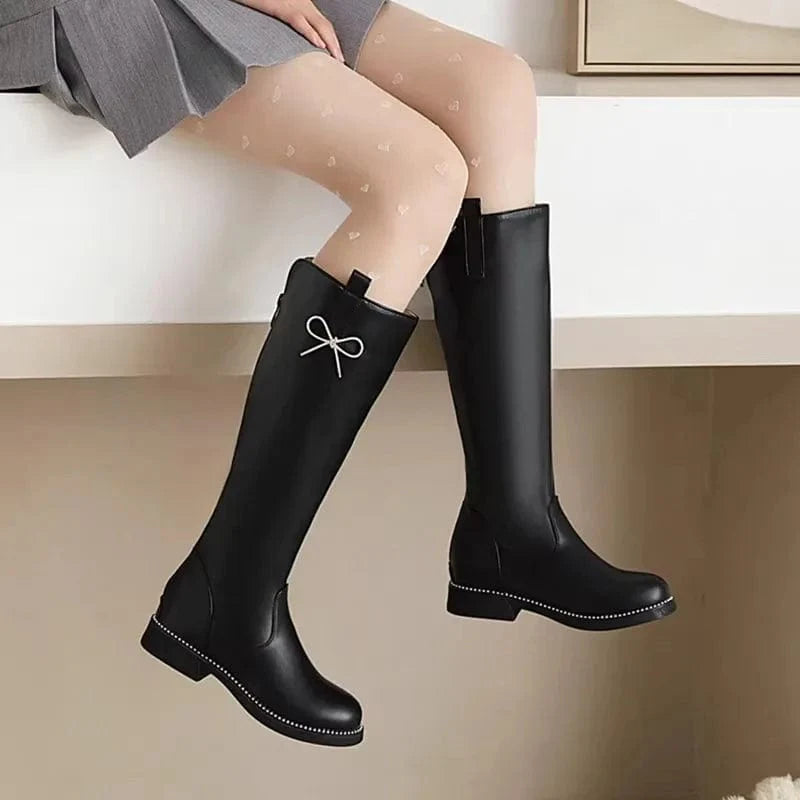 Stylish Knee-High Boots with Bow Accent