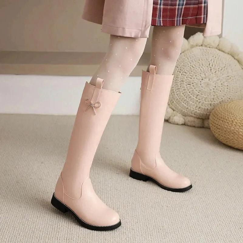 Stylish Knee-High Boots with Bow Accent