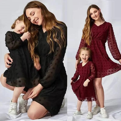 Mommy and daughter Long Sleeve Chiffon Dress