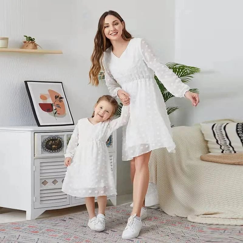 Mommy and daughter Long Sleeve Chiffon Dress