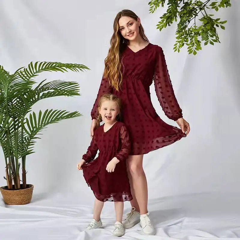 Mommy and daughter Long Sleeve Chiffon Dress