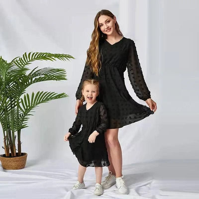 Mommy and daughter Long Sleeve Chiffon Dress