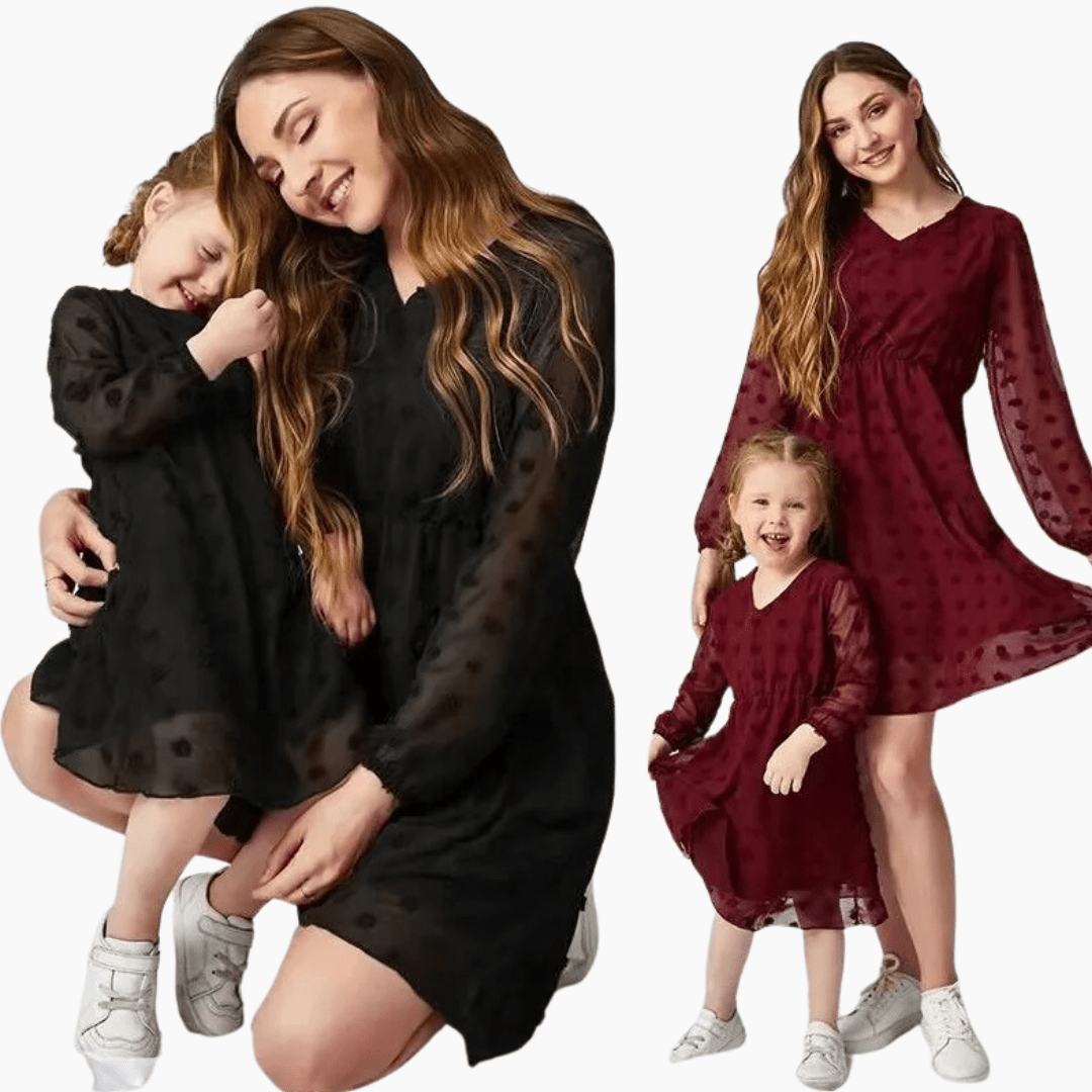 Mommy and daughter Long Sleeve Chiffon Dress