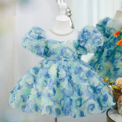 Girls Floral Puffy Princess Dress