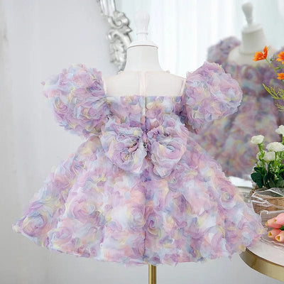 Girls Floral Puffy Princess Dress