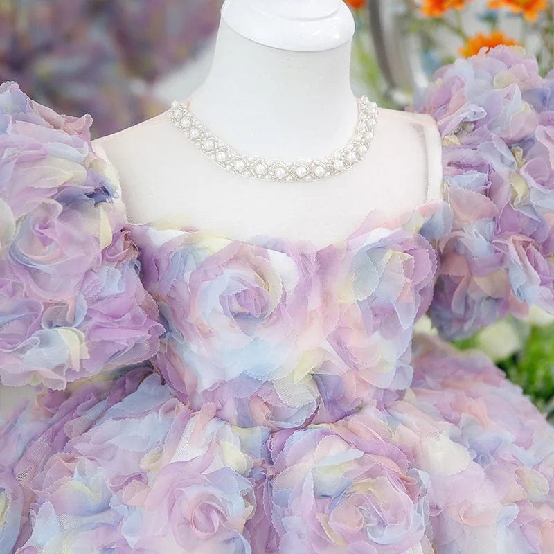 Girls Floral Puffy Princess Dress