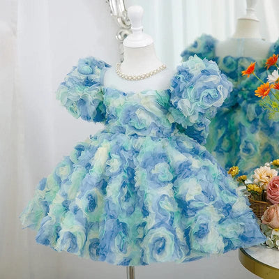 Girls Floral Puffy Princess Dress