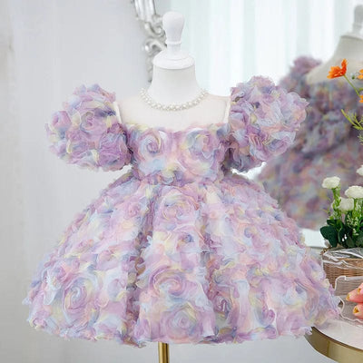 Girls Floral Puffy Princess Dress