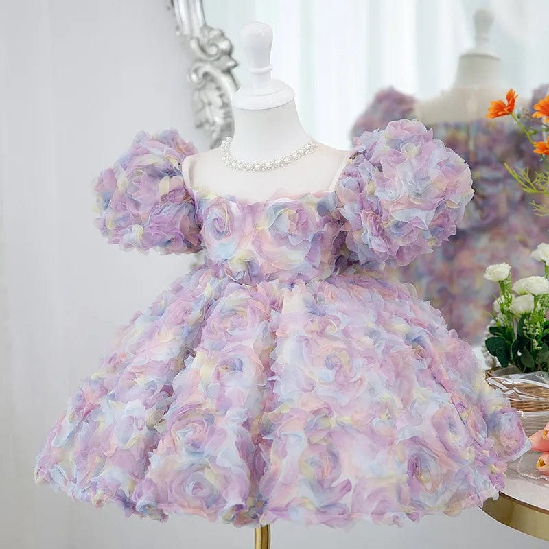 Girls Floral Puffy Princess Dress