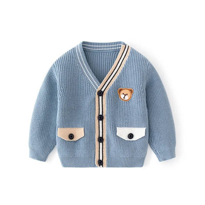 V-Neck Sweater with Bear Patch