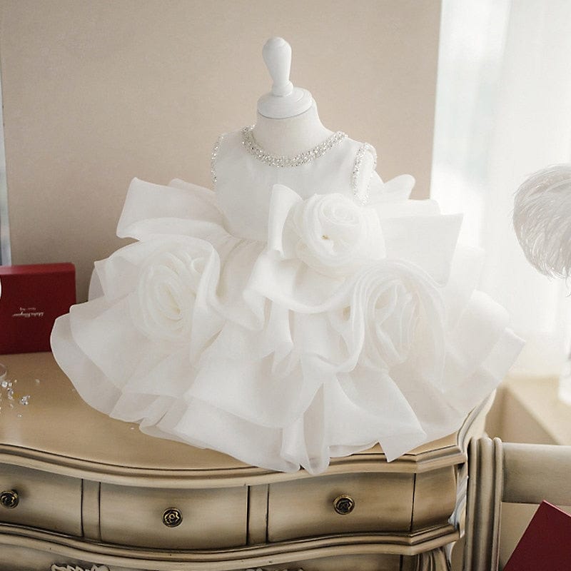 Girl Baptism Gown with Floral Layers