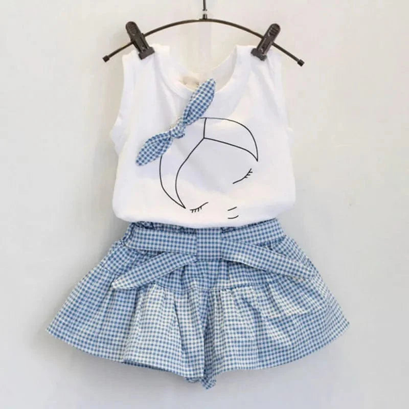 White Top and Plaid Skirt Shorts