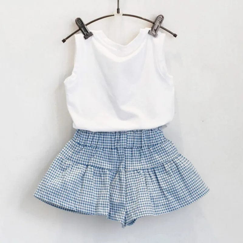 White Top and Plaid Skirt Shorts