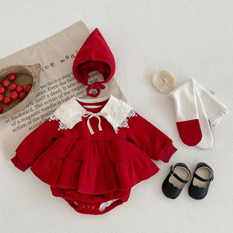 Red Lace Collar Girl Outfit Set